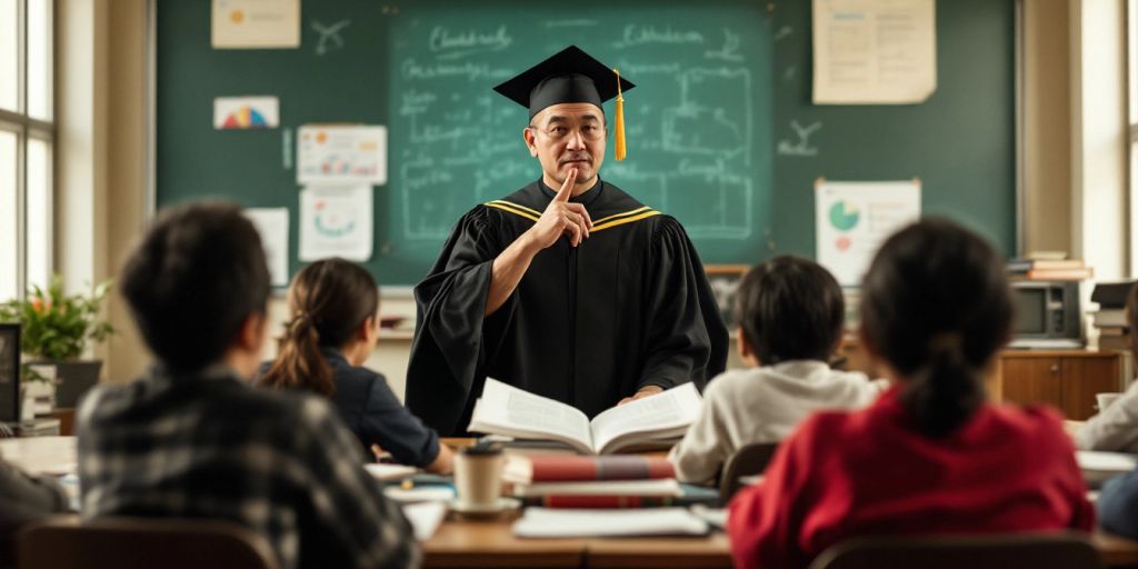 Gambar seorang guru besar mengajar di kelas.